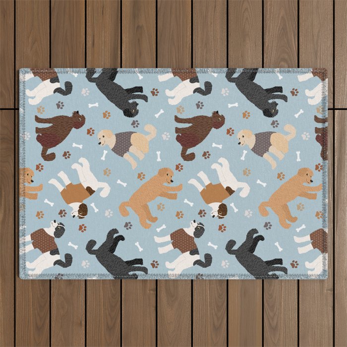 Labradoodle / Goldendoodle Dog Paws and Bones Pattern Outdoor Rug Gallery Image 1