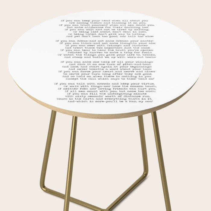If quote by Rudyard Kipling -If you can keep your head when all about you        Are losing theirs and blaming it on you,    If you can trust yourself when all men doubt you, But make allowance for their doubting too;    Side Table Gallery Image 2