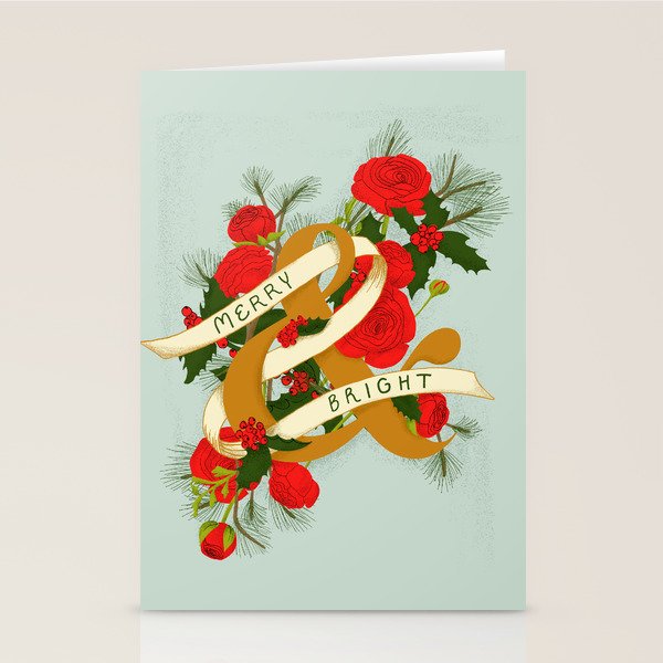 Merry and Bright Christmas Print - Soft Blue Stationery Card Gallery Image 1
