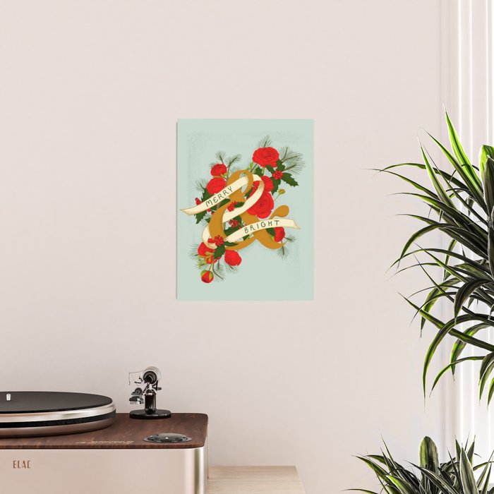 Merry and Bright Christmas Print - Soft Blue Poster Gallery Image 2