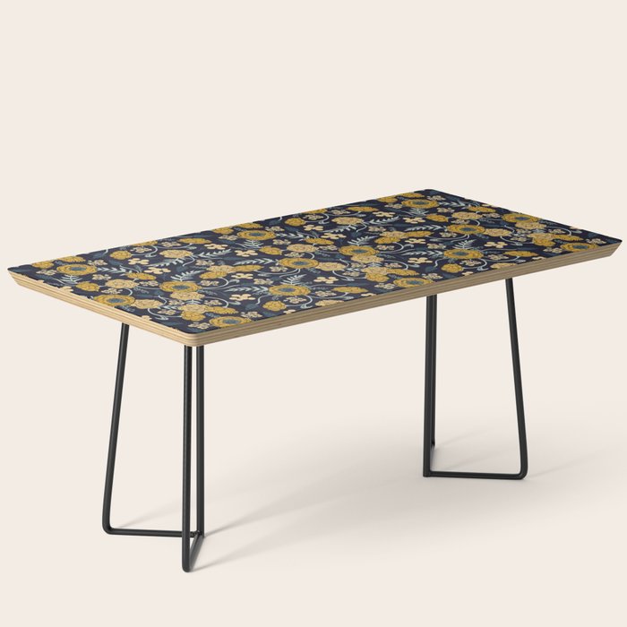 Navy Blue, Turquoise, Cream & Mustard Yellow Dark Floral Pattern Coffee Table Gallery Image 1