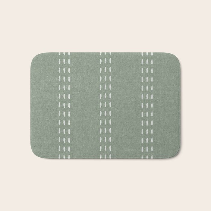 boho vertical stitch - sage Bath Mat Gallery Image 1