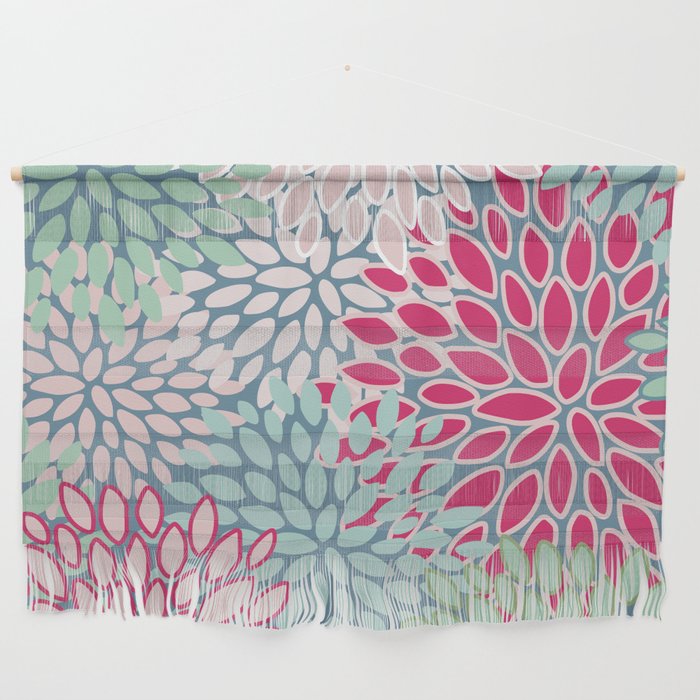 Festive, Floral Prints, Bright Pink, Teal and Green Wall Hanging Gallery Image 1
