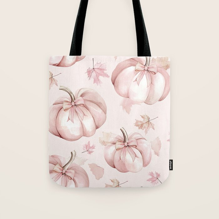 Blush Pink Autumn Fall Pumpkins Watercolor All Over Tote Bag Gallery Image 1