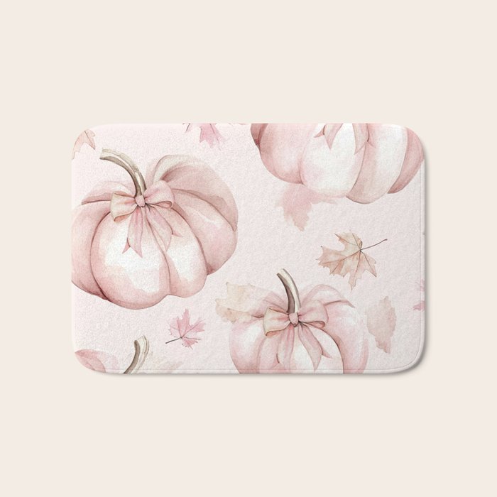 Blush Pink Autumn Fall Pumpkins Watercolor All Over Bath Mat Gallery Image 1