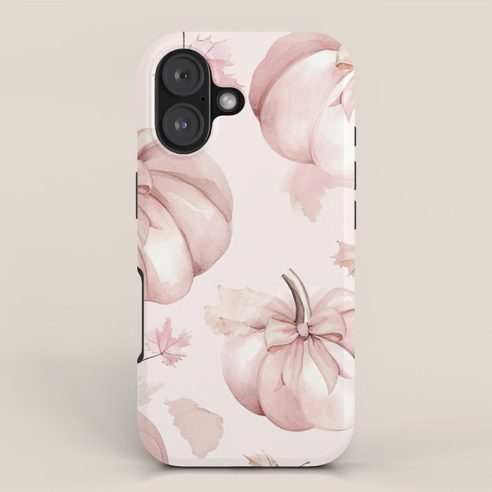Blush Pink Autumn Fall Pumpkins Watercolor All Over iPhone Case Gallery Image 1