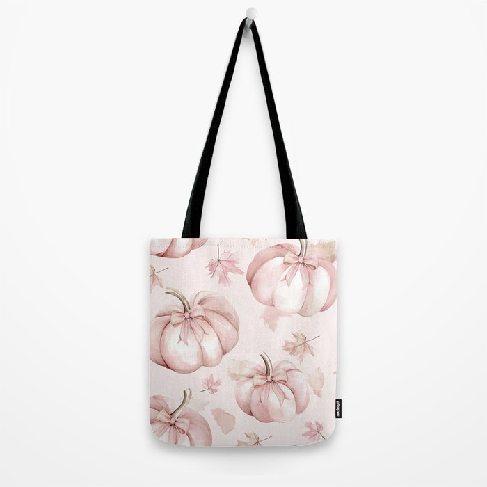 Blush Pink Autumn Fall Pumpkins Watercolor All Over Tote Bag Gallery Image 2