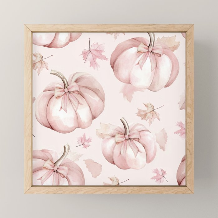 Blush Pink Autumn Fall Pumpkins Watercolor All Over Mini Art Print Gallery Image 1