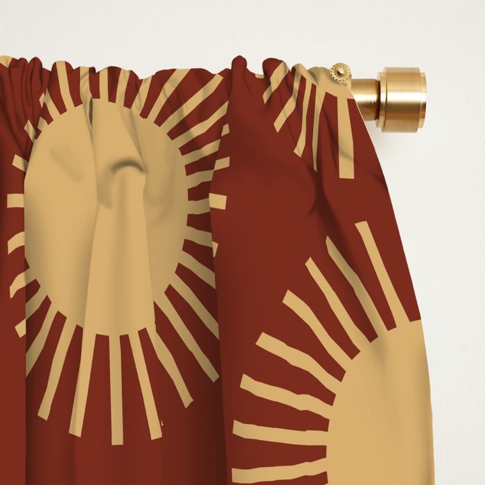 Boho Summer Sun Pattern III Brick Red Window Curtain Gallery Image 2