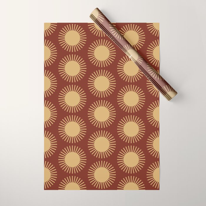 Boho Summer Sun Pattern III Brick Red Wrapping Paper Gallery Image 1