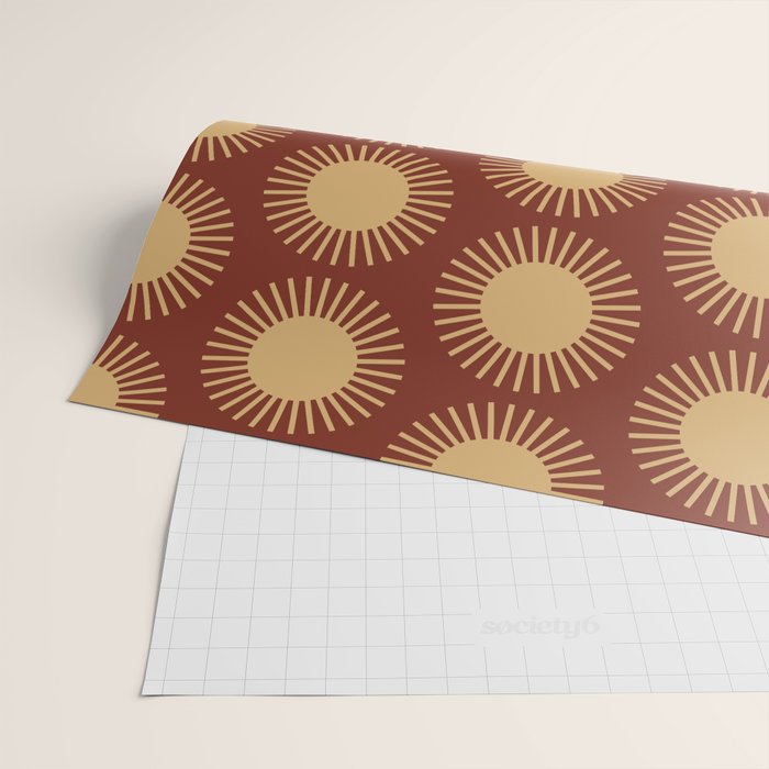 Boho Summer Sun Pattern III Brick Red Wrapping Paper Gallery Image 2