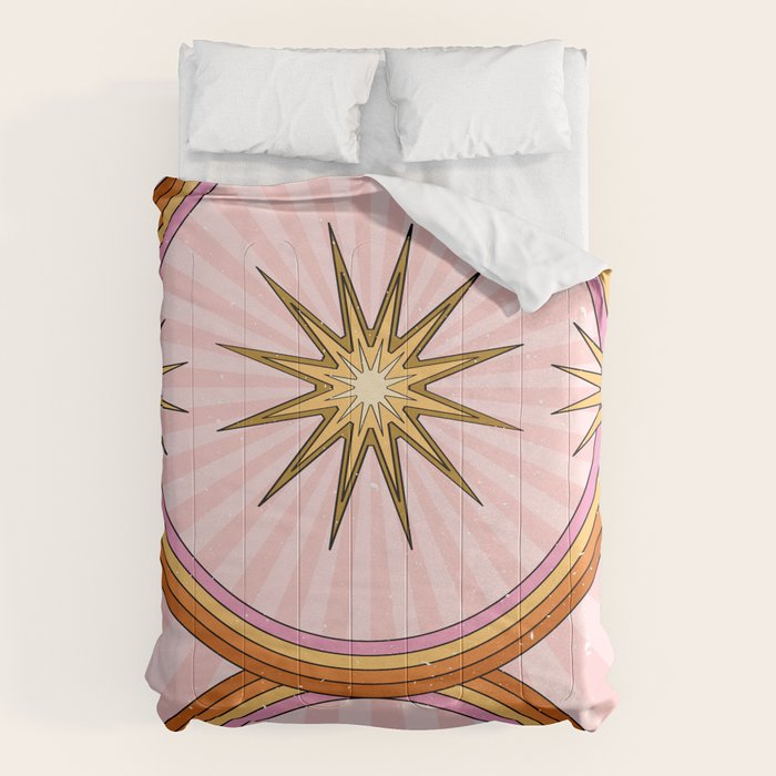 Hippie pink rainbow and sun, abstract landscape Comforter Gallery Image 6