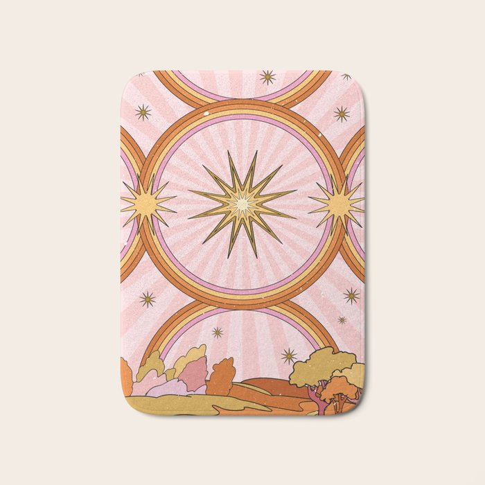 Hippie pink rainbow and sun, abstract landscape Bath Mat Gallery Image 1