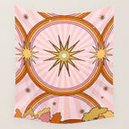 Hippie pink rainbow and sun, abstract landscape Wall Tapestry Gallery Image 4