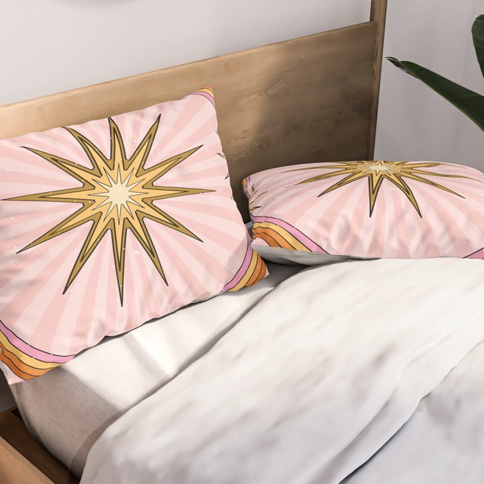 Hippie pink rainbow and sun, abstract landscape Pillow Sham Gallery Image 2