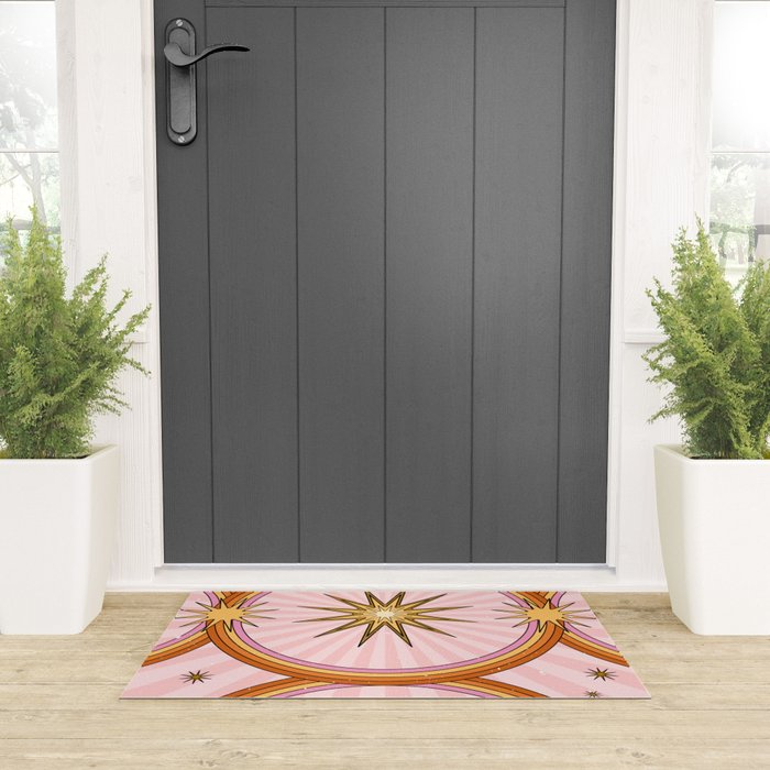 Hippie pink rainbow and sun, abstract landscape Welcome Mat Gallery Image 3