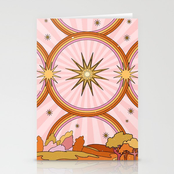 Hippie pink rainbow and sun, abstract landscape Stationery Card Gallery Image 1