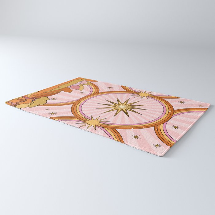 Hippie pink rainbow and sun, abstract landscape Rug Gallery Image 3