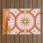 Hippie pink rainbow and sun, abstract landscape Outdoor Rug Gallery Image 1