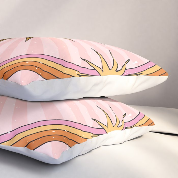 Hippie pink rainbow and sun, abstract landscape Pillow Sham Gallery Image 3