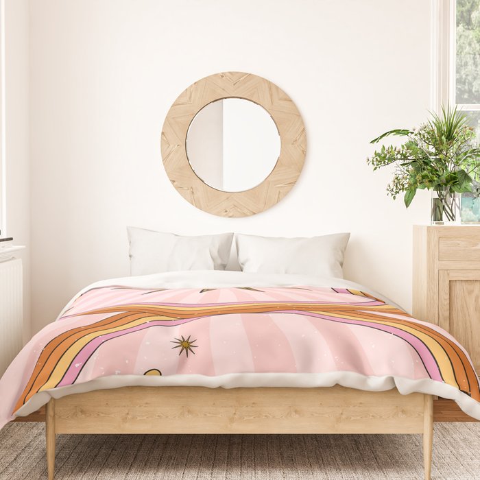 Hippie pink rainbow and sun, abstract landscape Duvet Cover Gallery Image 3