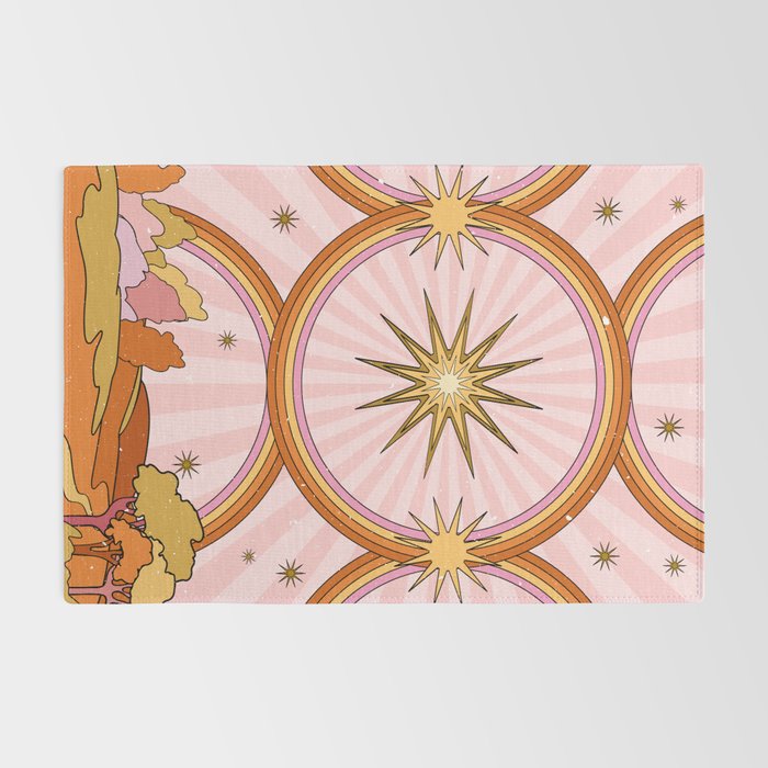 Hippie pink rainbow and sun, abstract landscape Rug Gallery Image 2