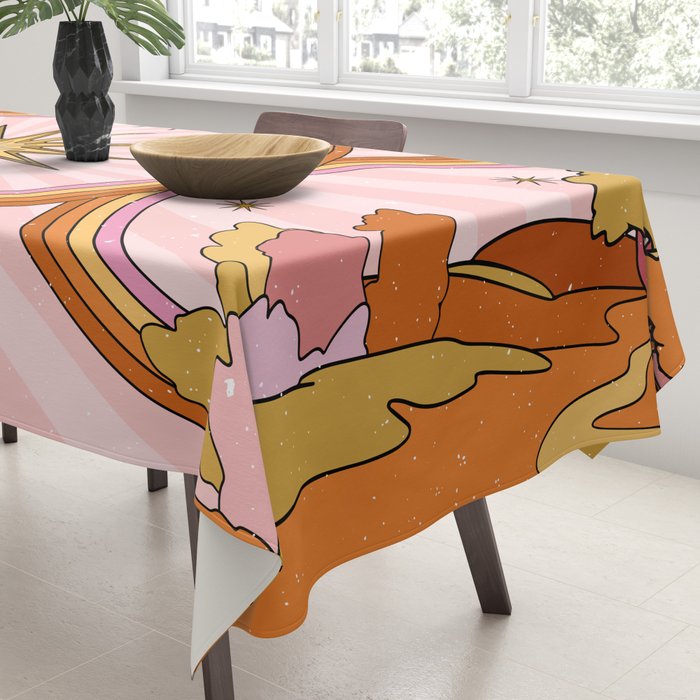 Hippie pink rainbow and sun, abstract landscape Tablecloth Gallery Image 3