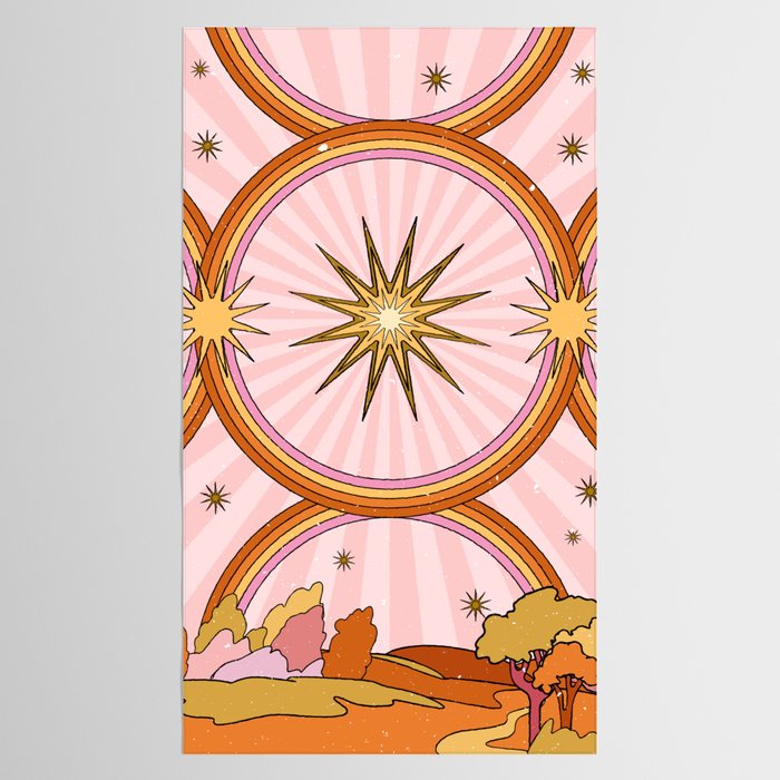 Hippie pink rainbow and sun, abstract landscape Tablecloth Gallery Image 2