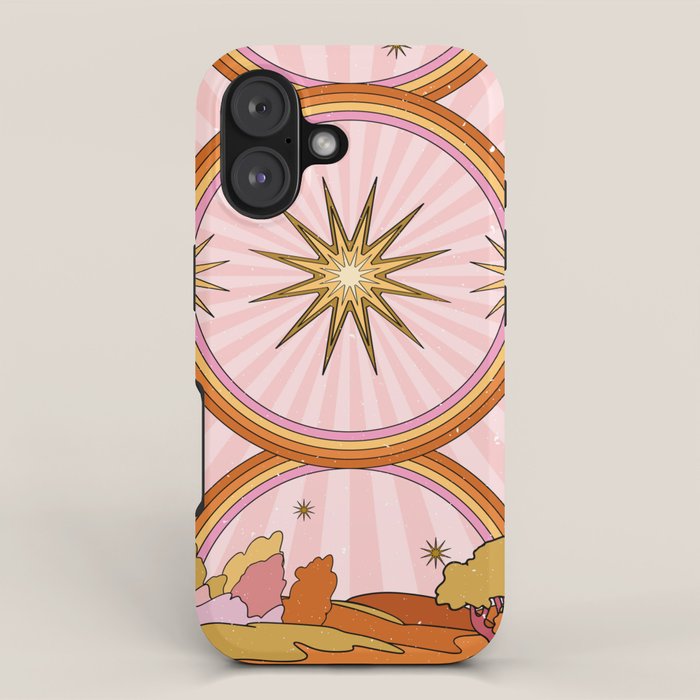 Hippie pink rainbow and sun, abstract landscape iPhone Case Gallery Image 1