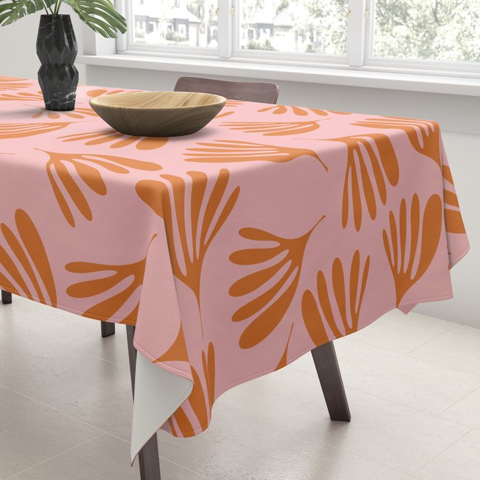 Blush Pink and Orange Wispy Leaves Contemporary Abstract Pattern Tablecloth Gallery Image 3