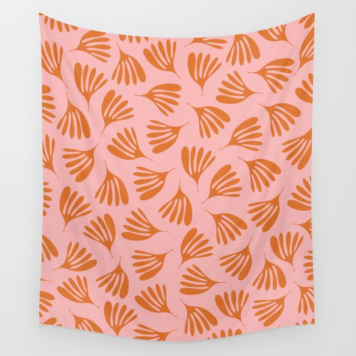Blush Pink and Orange Wispy Leaves Contemporary Abstract Pattern Wall Tapestry Gallery Image 1