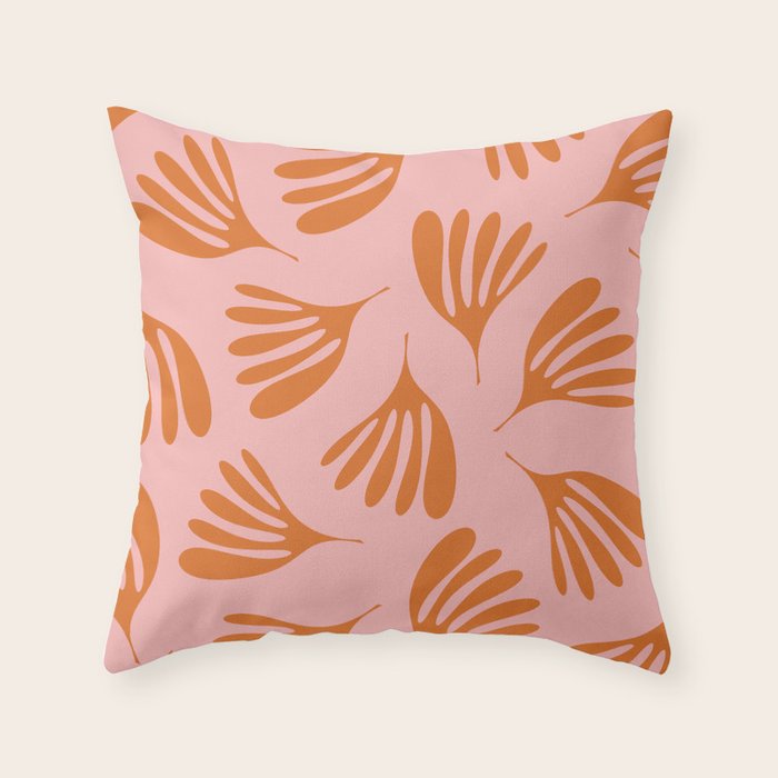 Blush Pink and Orange Wispy Leaves Contemporary Abstract Pattern Throw Pillow Gallery Image 1