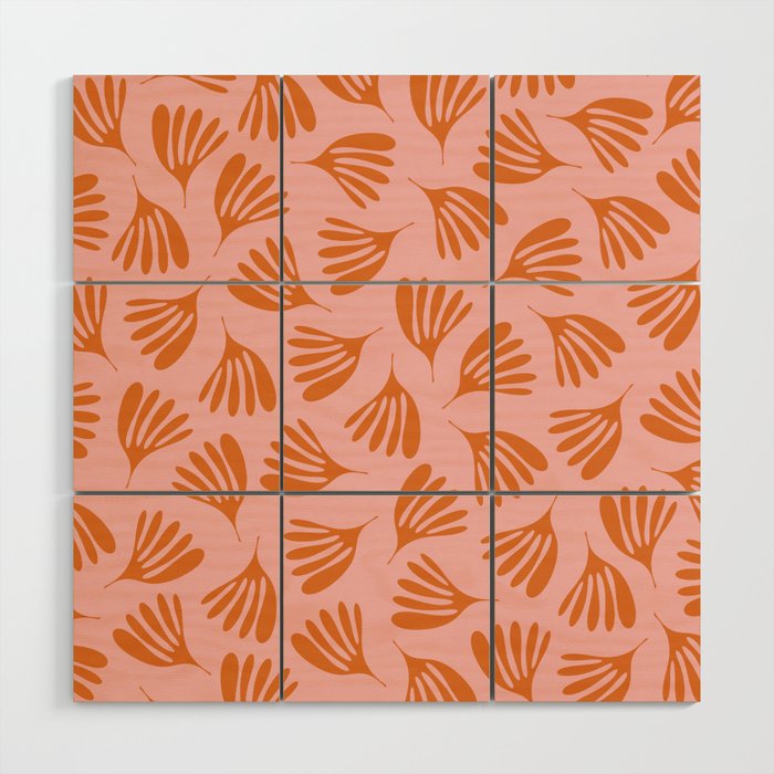 Blush Pink and Orange Wispy Leaves Contemporary Abstract Pattern Wood Wall Art Gallery Image 1