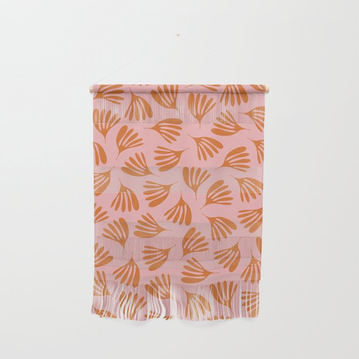 Blush Pink and Orange Wispy Leaves Contemporary Abstract Pattern Wall Hanging Gallery Image 1