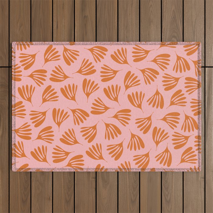 Blush Pink and Orange Wispy Leaves Contemporary Abstract Pattern Outdoor Rug Gallery Image 1