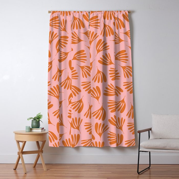 Blush Pink and Orange Wispy Leaves Contemporary Abstract Pattern Window Curtain Gallery Image 5