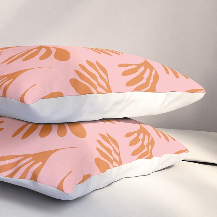 Blush Pink and Orange Wispy Leaves Contemporary Abstract Pattern Pillow Sham Gallery Image 3