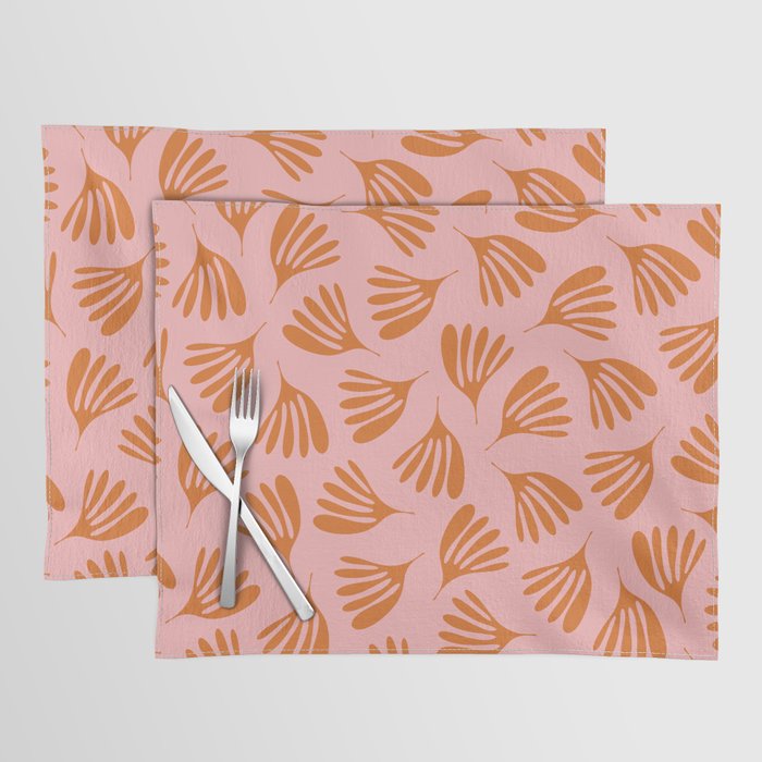 Blush Pink and Orange Wispy Leaves Contemporary Abstract Pattern Placemat Gallery Image 1