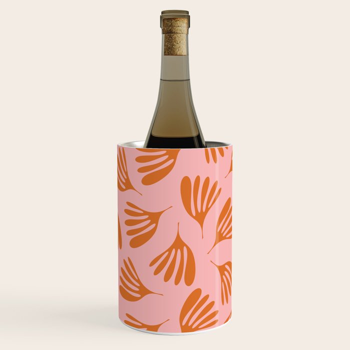 Blush Pink and Orange Wispy Leaves Contemporary Abstract Pattern Wine Chiller Gallery Image 1