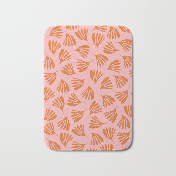 Blush Pink and Orange Wispy Leaves Contemporary Abstract Pattern Bath Mat Gallery Image 1