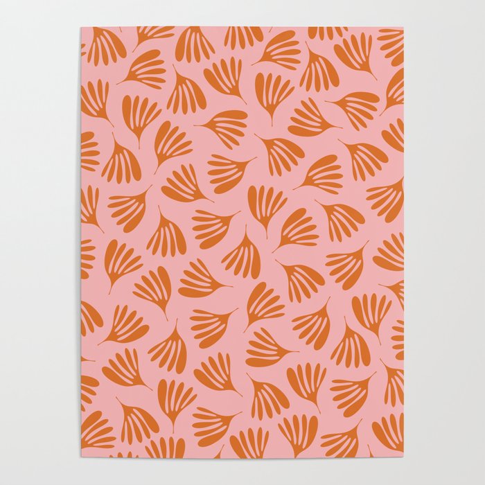 Blush Pink and Orange Wispy Leaves Contemporary Abstract Pattern Poster Gallery Image 4