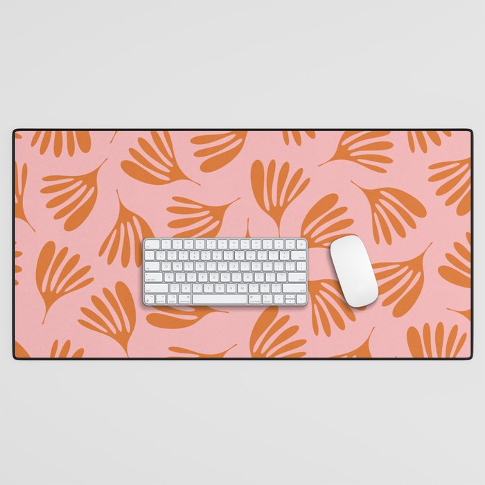 Blush Pink and Orange Wispy Leaves Contemporary Abstract Pattern Desk Mat Gallery Image 1