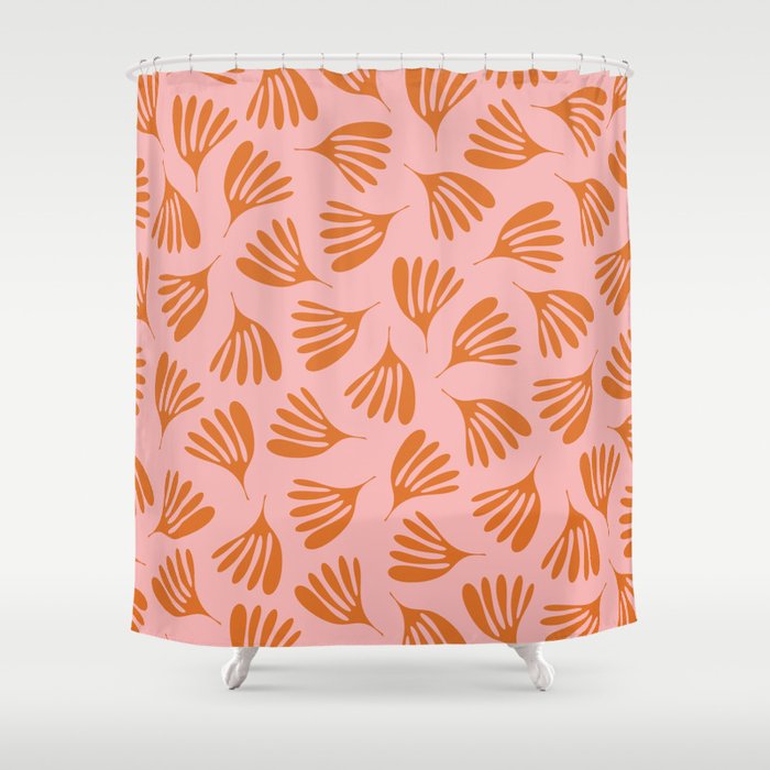 Blush Pink and Orange Wispy Leaves Contemporary Abstract Pattern Shower Curtain Gallery Image 1