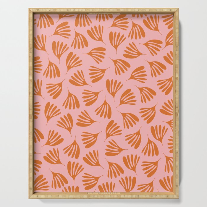 Blush Pink and Orange Wispy Leaves Contemporary Abstract Pattern Serving Tray Gallery Image 1