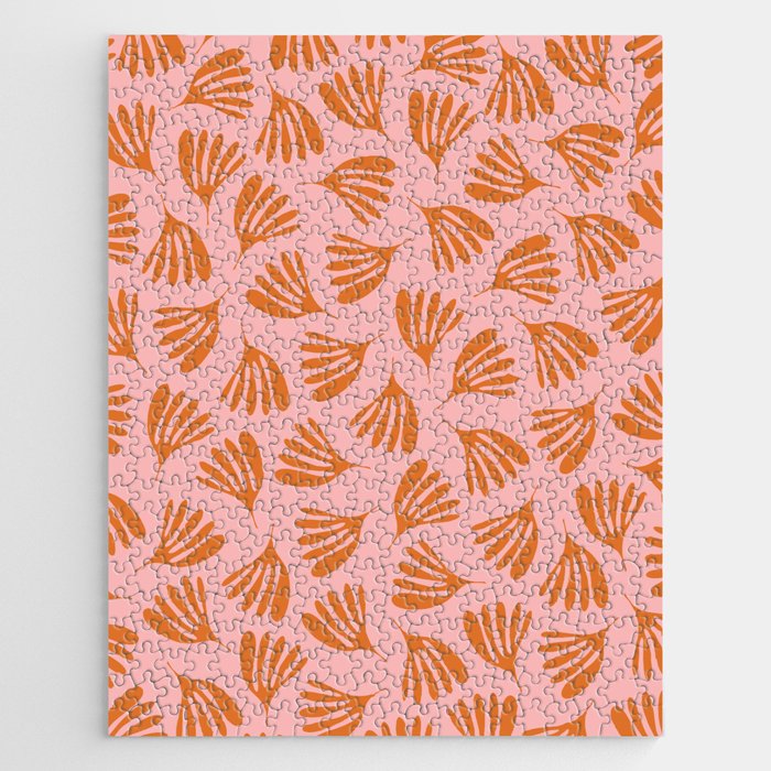 Blush Pink and Orange Wispy Leaves Contemporary Abstract Pattern Jigsaw Puzzle Gallery Image 1
