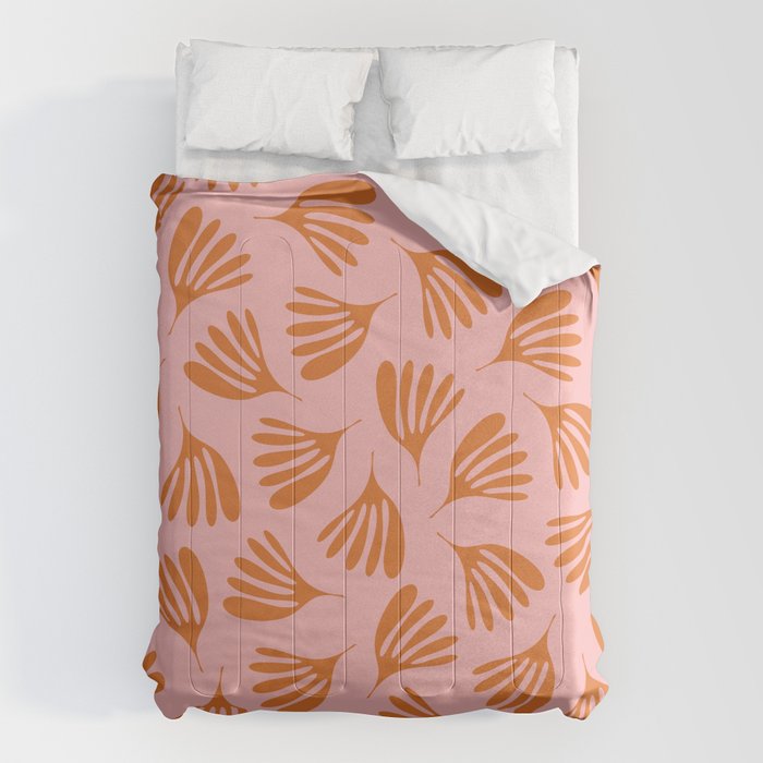 Blush Pink and Orange Wispy Leaves Contemporary Abstract Pattern Comforter Gallery Image 1