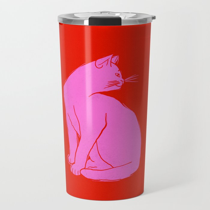 Pink Color Block Cat Travel Mug Gallery Image 1