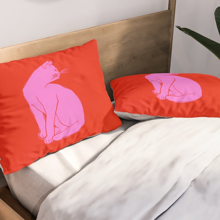 Pink Color Block Cat Pillow Sham Gallery Image 2