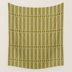 Mid Century Modern Geo Box Striped Geometric Pattern in Vintage Olive Green Wall Tapestry Gallery Image 4