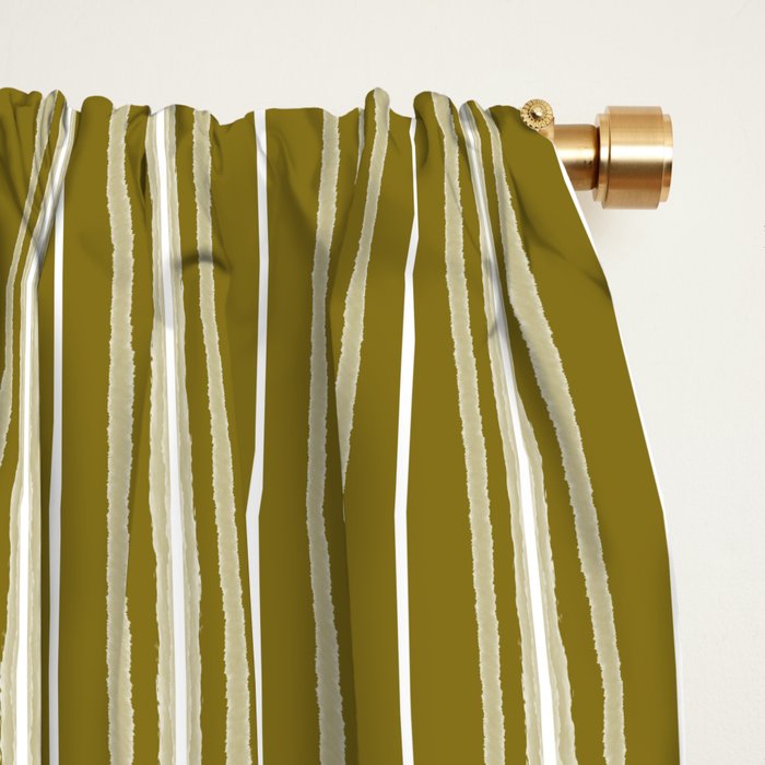 Mid Century Modern Geo Box Striped Geometric Pattern in Vintage Olive Green Window Curtain Gallery Image 2